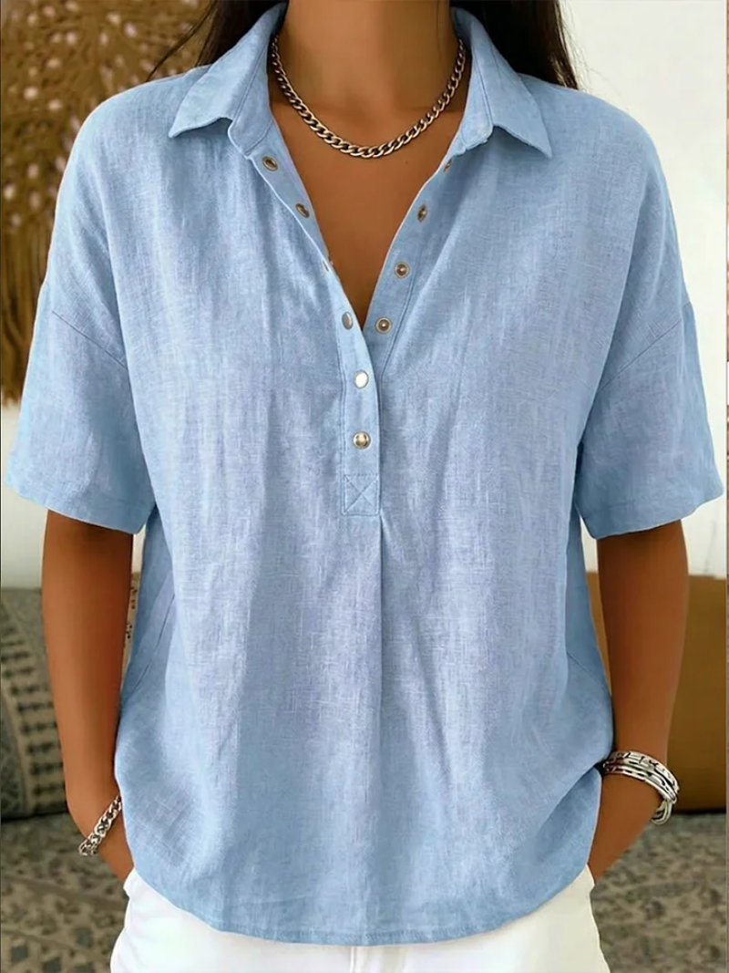 Freja™ | Elegant bluse med krave og knaplukning
